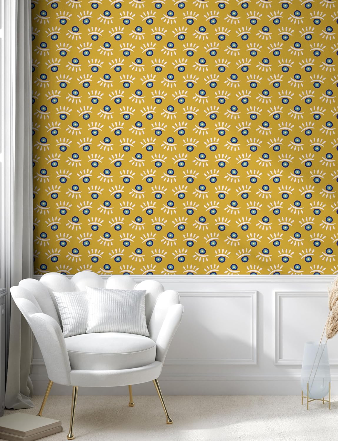 Ambesonne Evil Eye Peel & Stick Wallpaper for Home, Abstract Interpretation of Contemporary Roundy Lines Circles Pattern, Self-Adhesive Living Room Kitchen Accent, 13" x 36", Pale Coffee Blue Grey