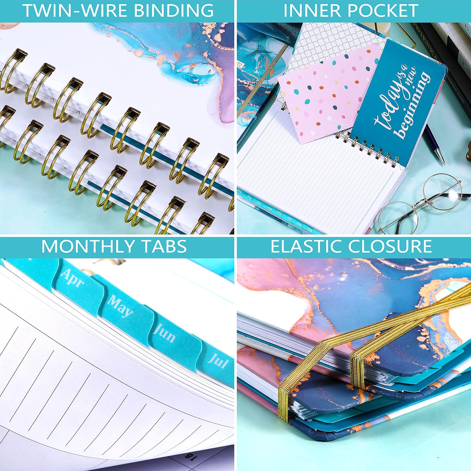 2022 Planner - Planner 2022 Weekly & Monthly with Tabs, 6.3" x 8.4", January 2022 - December 2022, Hardcover with Back Pocket + Thick Paper + Twin-Wire Binding - Contrast Watercolor