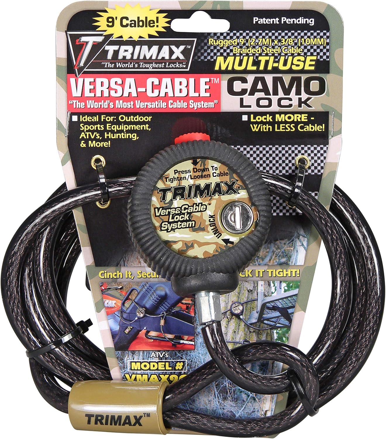 WYERS PRODUCT GROUP,INC Trimax VMAX9C 9' Long x 10mm Multi-Use Versa Cable Lock, Black