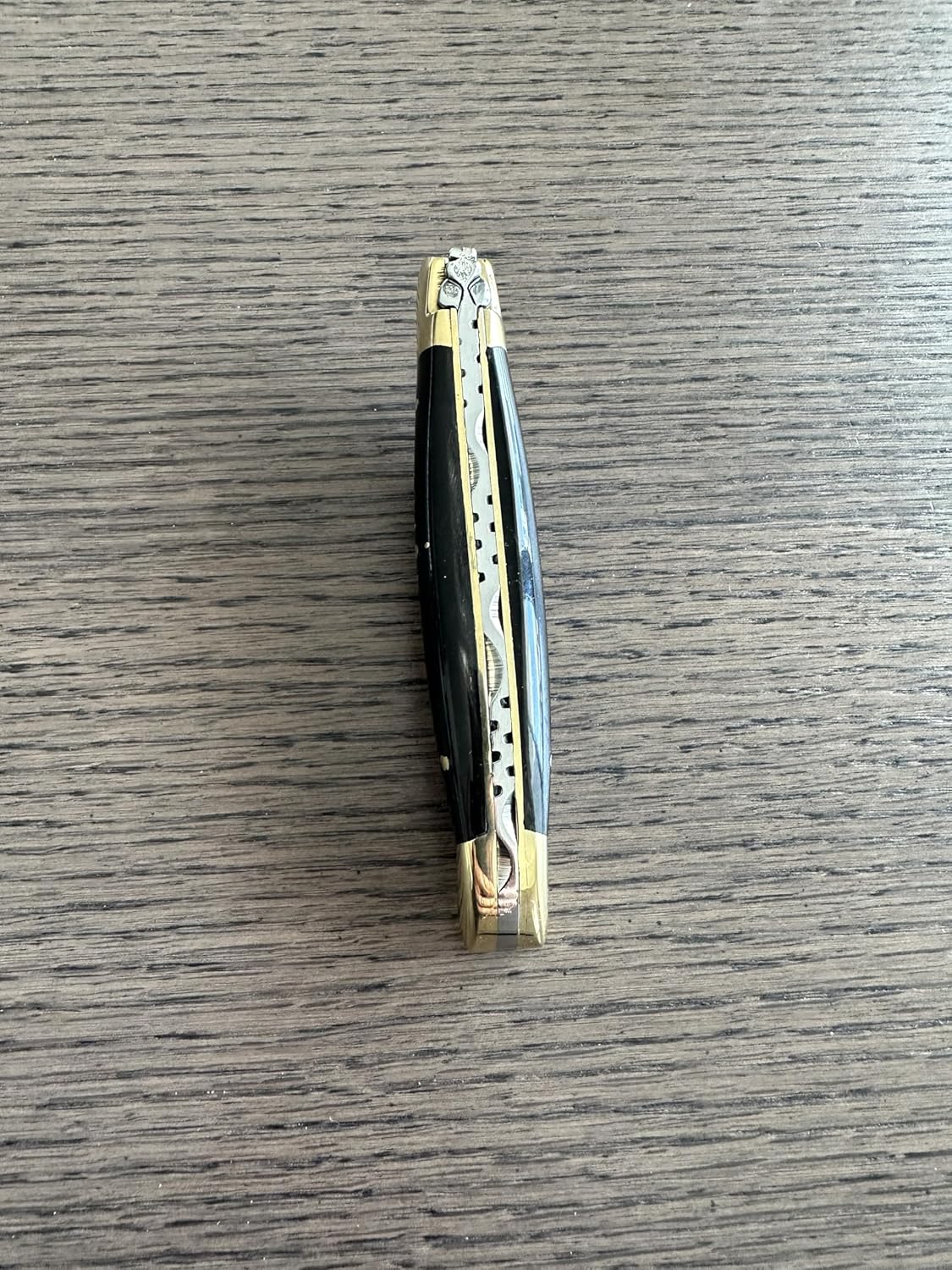 Laguiole en Aubrac Handcarved Luxury Folding Pocket Knife With Buffalo Horn Handle, 4.3-Inches (11 cm), Brass Bolster