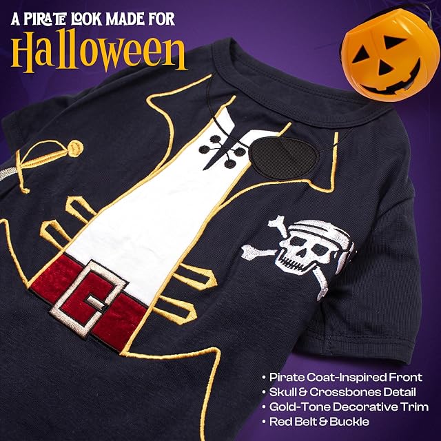 Foto 4 de 8 de Parisian Pet Disfraz de Halloween para perro, camisa negra de pirata para