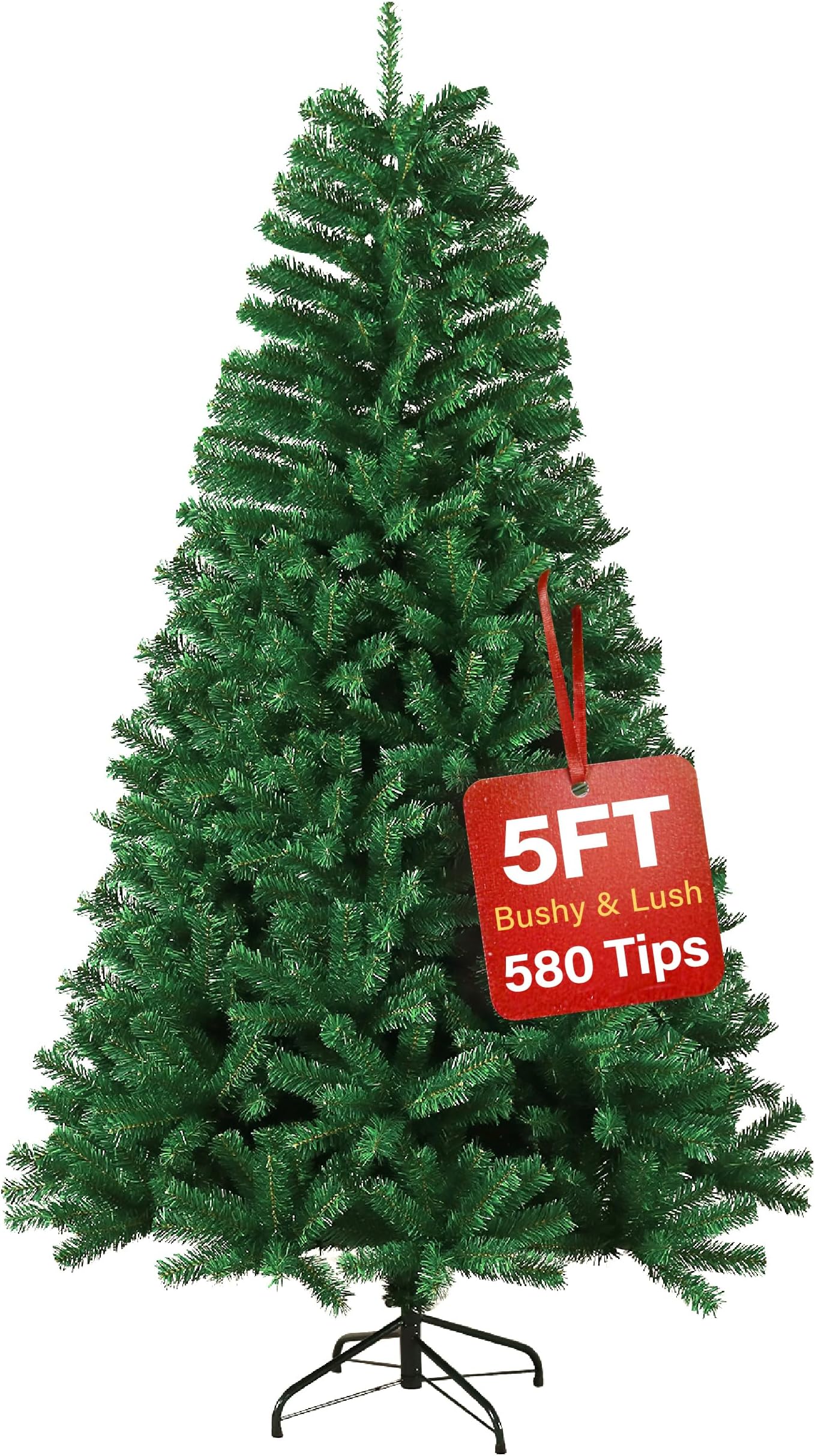 5ft Premium Christmas Tree 580 Branch Tips Green Xmas Trees Bushy Artificial Christmas Tree Pine Tree with Metal Stand Easy to Assemble Realistic Spruce Branches Christmas Tree for Indoor and Outdoor