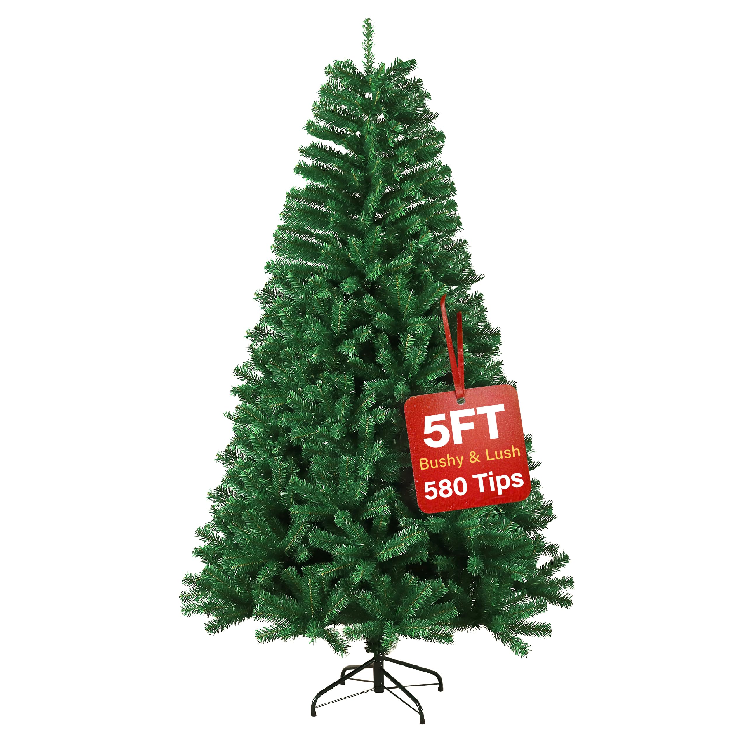 5ft Premium Christmas Tree 580 Branch Tips Green Xmas Trees Bushy Artificial Christmas Tree Pine Tree with Metal Stand Easy to Assemble Realistic Spruce Branches Christmas Tree for Indoor and Outdoor