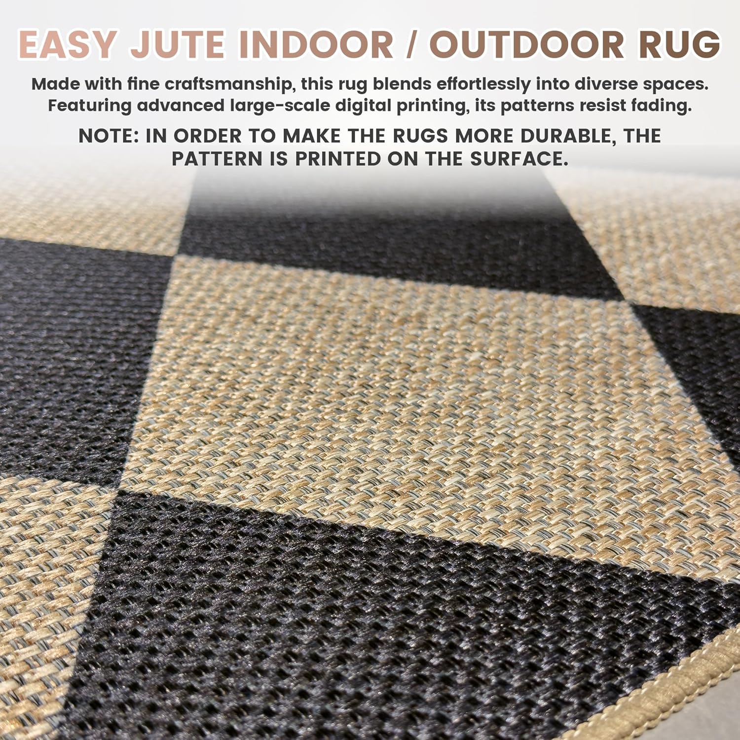 Washable Checkered Easy Jute Rug, 3x5 Black Diamond Checkerboard Boho Geometric Outdoor Indoor Patio Small Rugs, Low Pile Lightweight Non Slip Carpet Door Mat for Bedroom Entryway Front Door Farmhouse