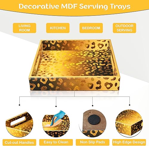 Miniatura 5 de Crocon Juego de 2 bandejas otomanas cuadradas de MDF, centros de mesa multiusos para comedor, bandejas decorativas para mesa de café, decoración del