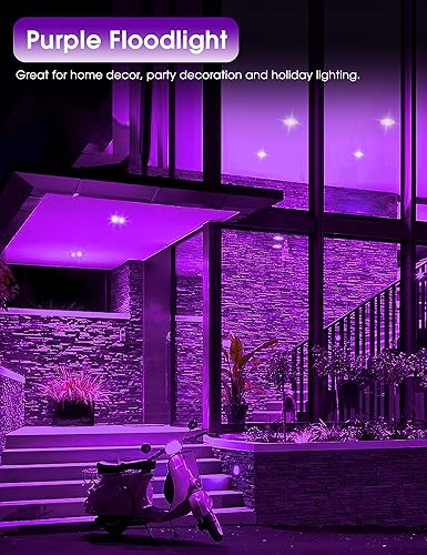 Miniatura 3 de Paquete de 2 bombillas de inundación moradas para exteriores, Par38 bombillas LED moradas no regulables de 15 W (equivalente a 100 W) E26 bombilla