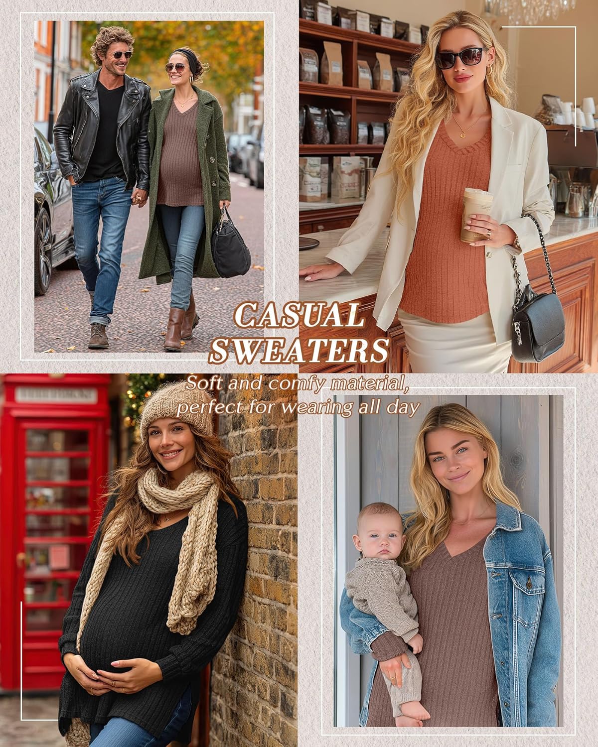 3 Pack Women's Ribbed Maternity Shirts, Long Sleeve V Neck Pregnancy Sweaters with Side Split Pregnant Clothes - Image 5