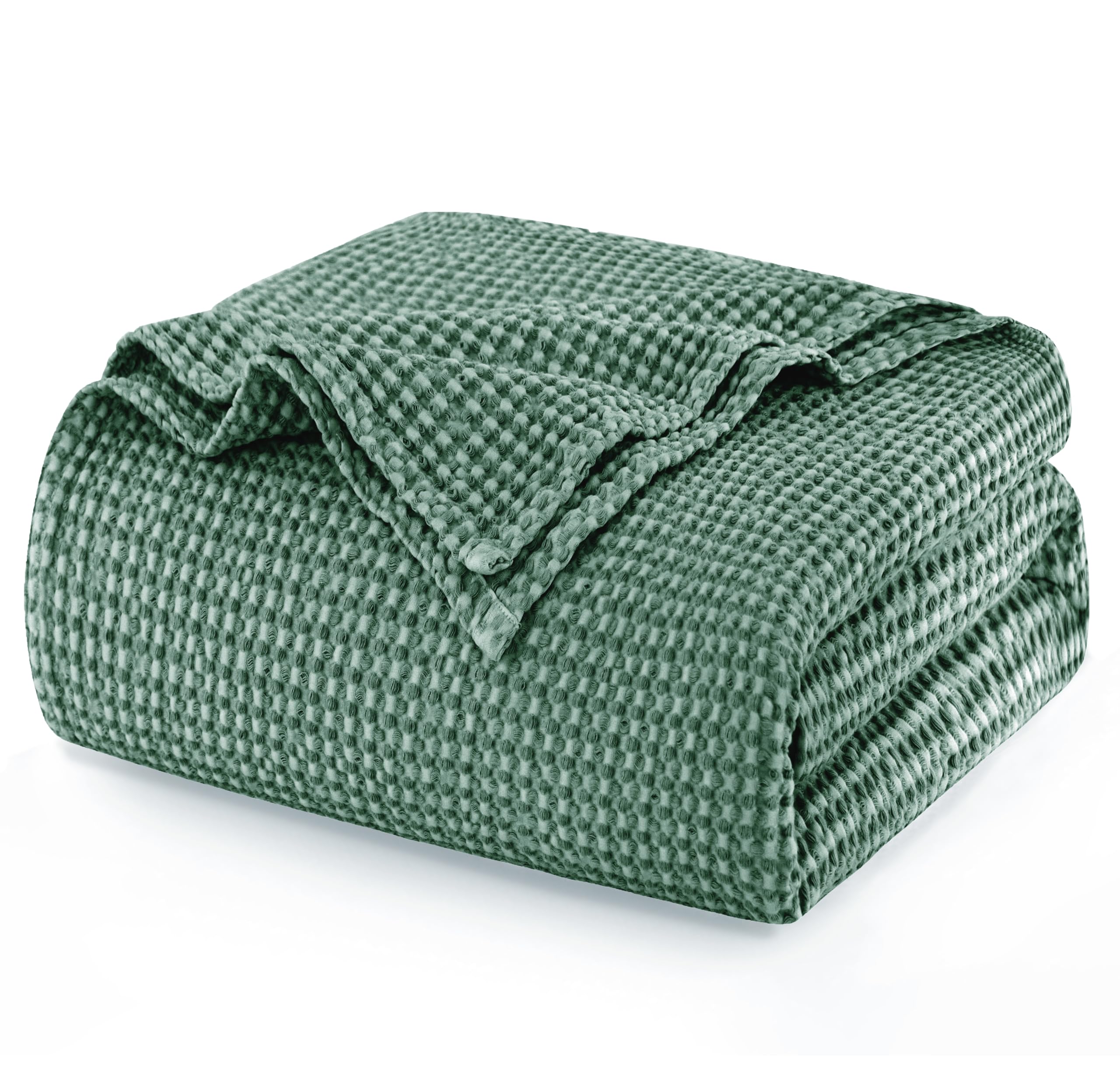 Tagesdecke 100% Baumwolle Waffeloptik 150x200cm Grün Atmungsaktiv Bettüberwurf Couchüberwurf