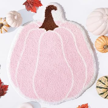 TRUEDAYS Pink Pumpkin Bathroom Rug, Cute Tufted Bath Mat
