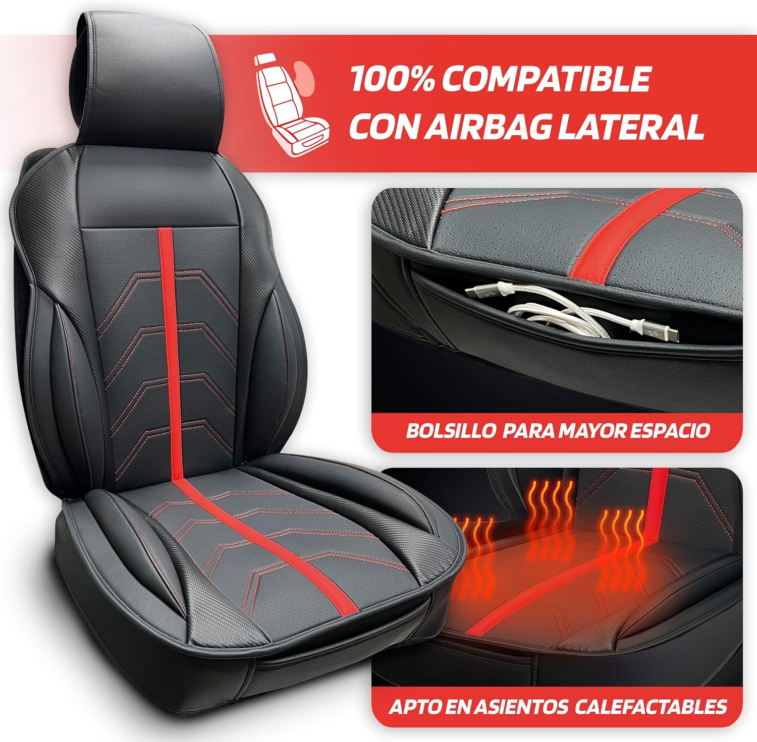 SUMEX Potenza Model Black and Red Universal Waterproof Synthetic Leather Seat Backrest