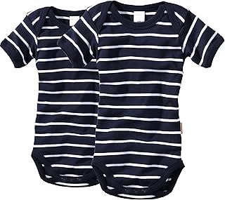 wellyou Baby und Kinder Doppelpack kurzarmbody/Baby-Body Junge aus 100% Baumwolle, Kurzarm 2er Set in Marine weiß gr 50-13...