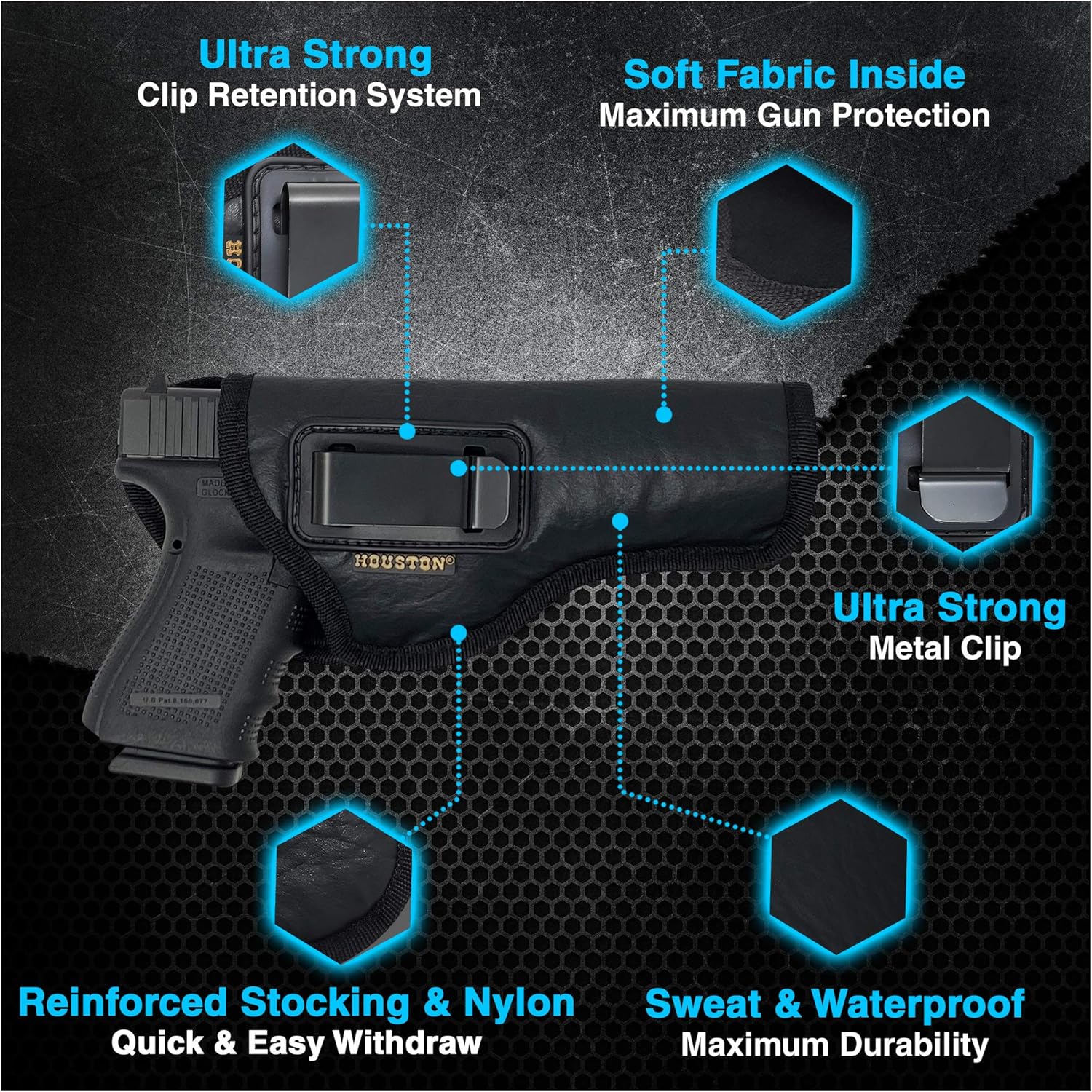 Houston Gun Holsters ECO Leather IWB Holster – Full Size Double Stack 5.0–5.3 Inch Barrel – Fits GLK 34 47 20 21 SIG P320 X5 Beretta 92FS FN 5.7 Canik TP9 SFX Ruger 57