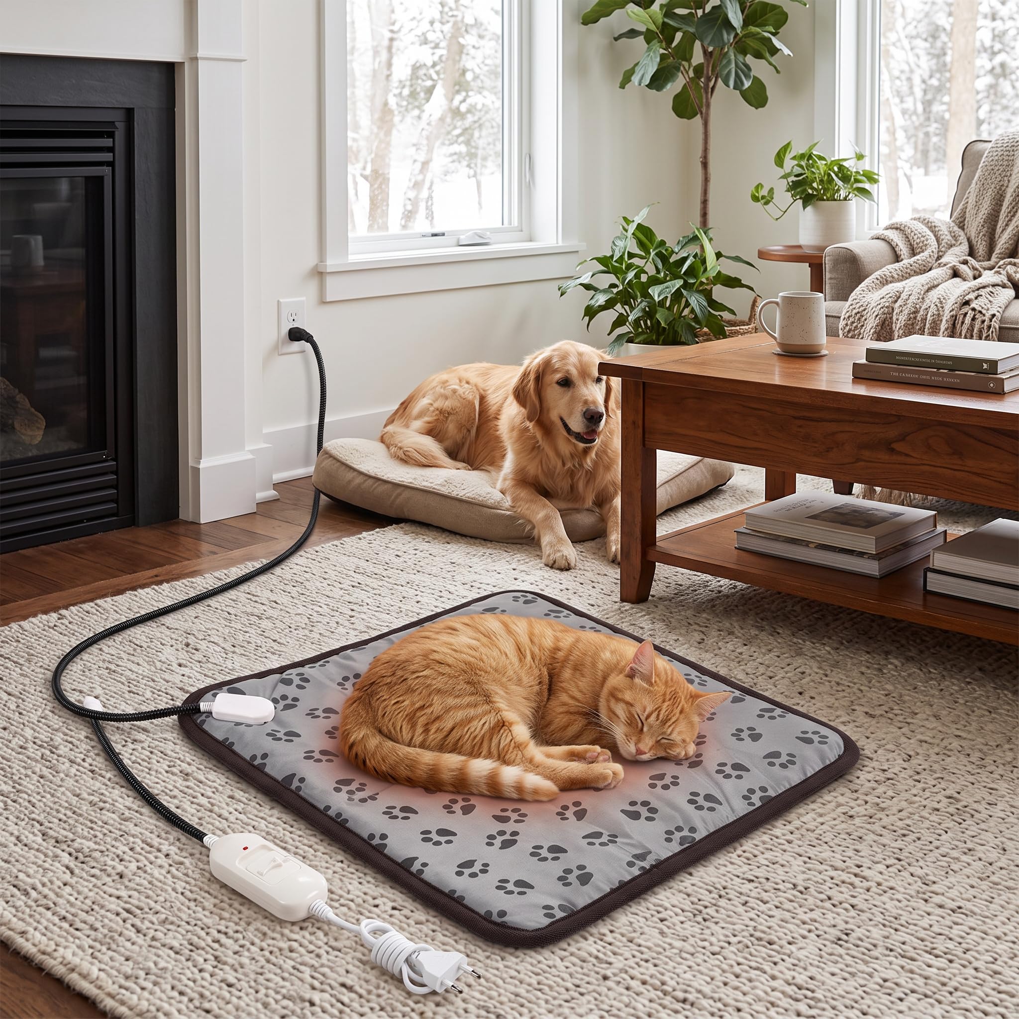 Coussin Chauffant électrique pour Animaux de Compagnie, Tapis Chauffant Imperméable pour Chats et Chiens avec Protection de sécurité Contre la Surchauffe, Tuyau (Empreinte européenne Petite)