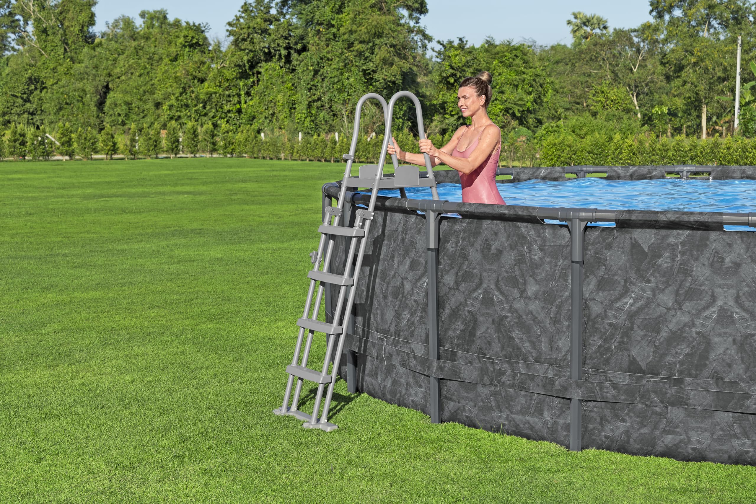Bestway Kit Piscine Hors Sol Ronde APX 365-610 cm x 610 cm x 132 cm - Gris foncé