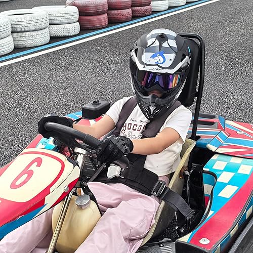 Miniatura 7 de cascos para niños y jóvenes de bicicleta todoterreno, motocross, ATV, BMX, MX, bicicleta todoterreno, casco de motocicleta J-01 con gafas y guantes