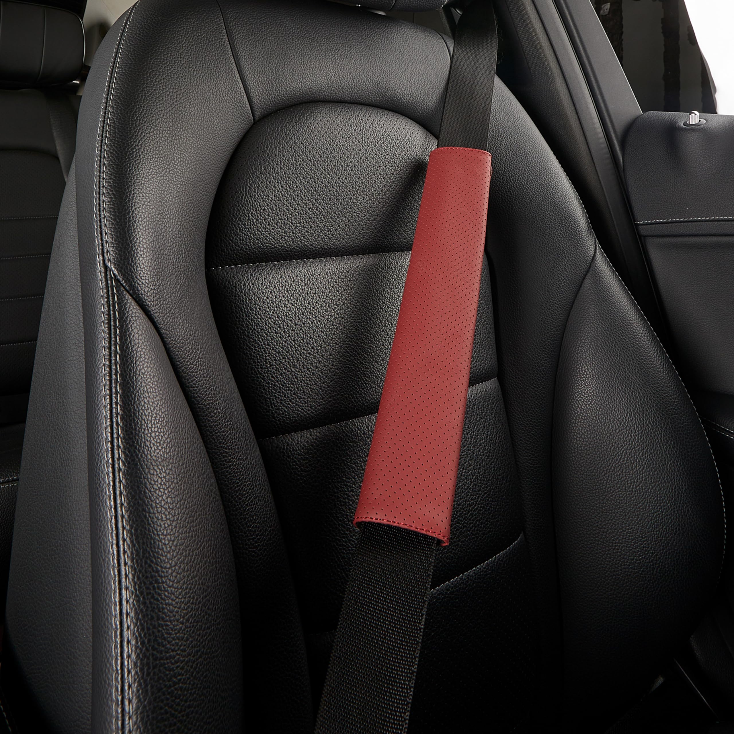 Housse De Ceinture De Sécurité Voiture - Coussin En Cuir PU - 23x6 Cm - Noir/Bleu - Confort Et Protection - 3