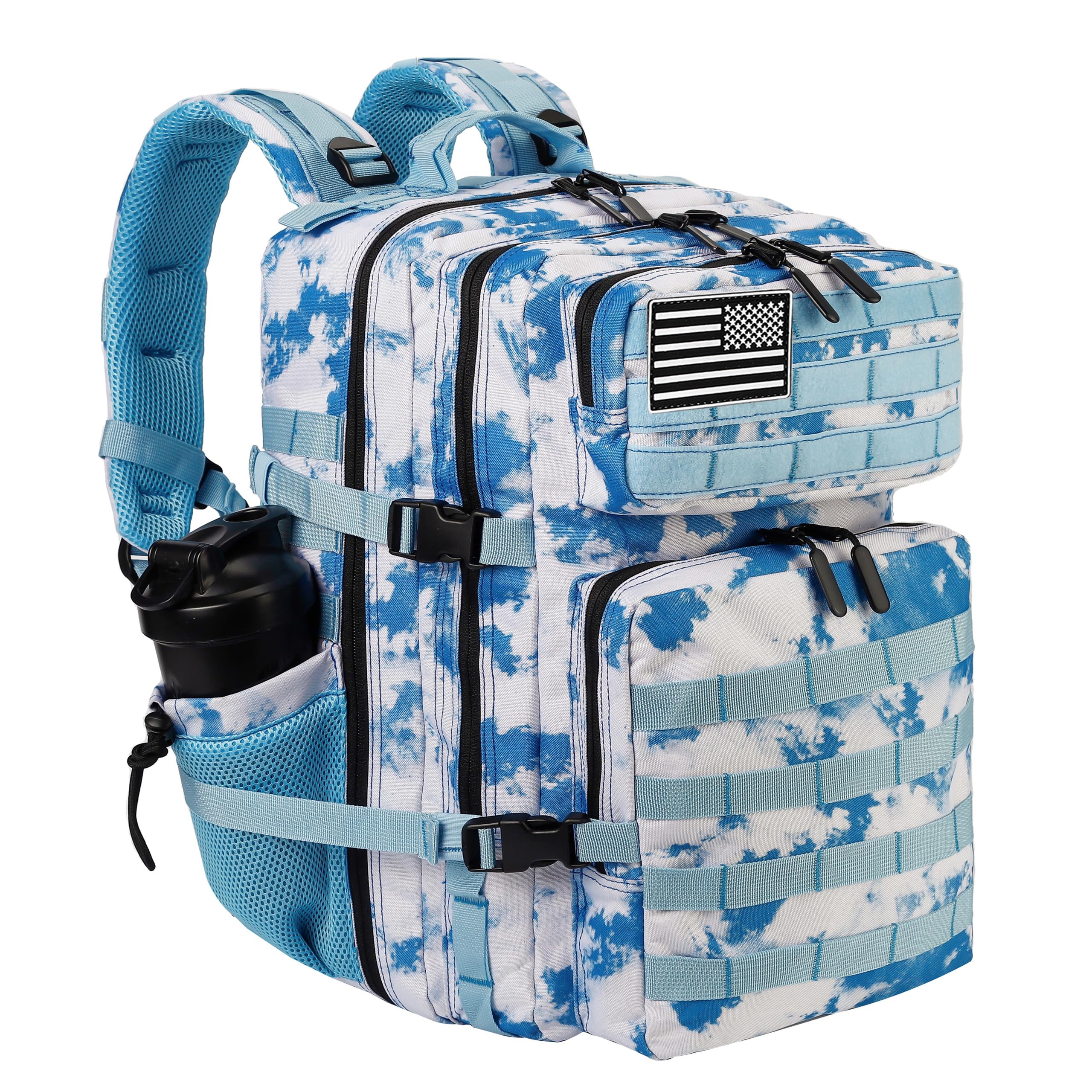 LHI Military Tactical Backpack for Men and Women 45L Army 3 Days Assault Pack Bag Large Rucksack with Molle System White Blue