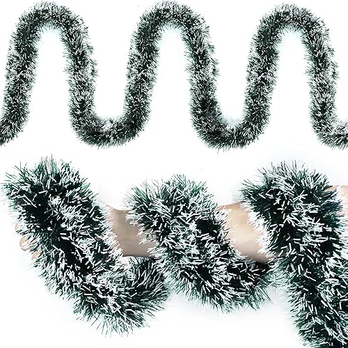 50FT Christmas Tinsel Garland Green Metallic Twist Xmas Frosted Tip