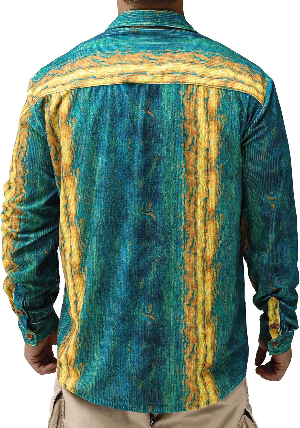 Mens Printed Corduroy Shirts Long Sleeve Button Down Lightweight Casual Shirt Vintage Transitional Shacket - Image 3