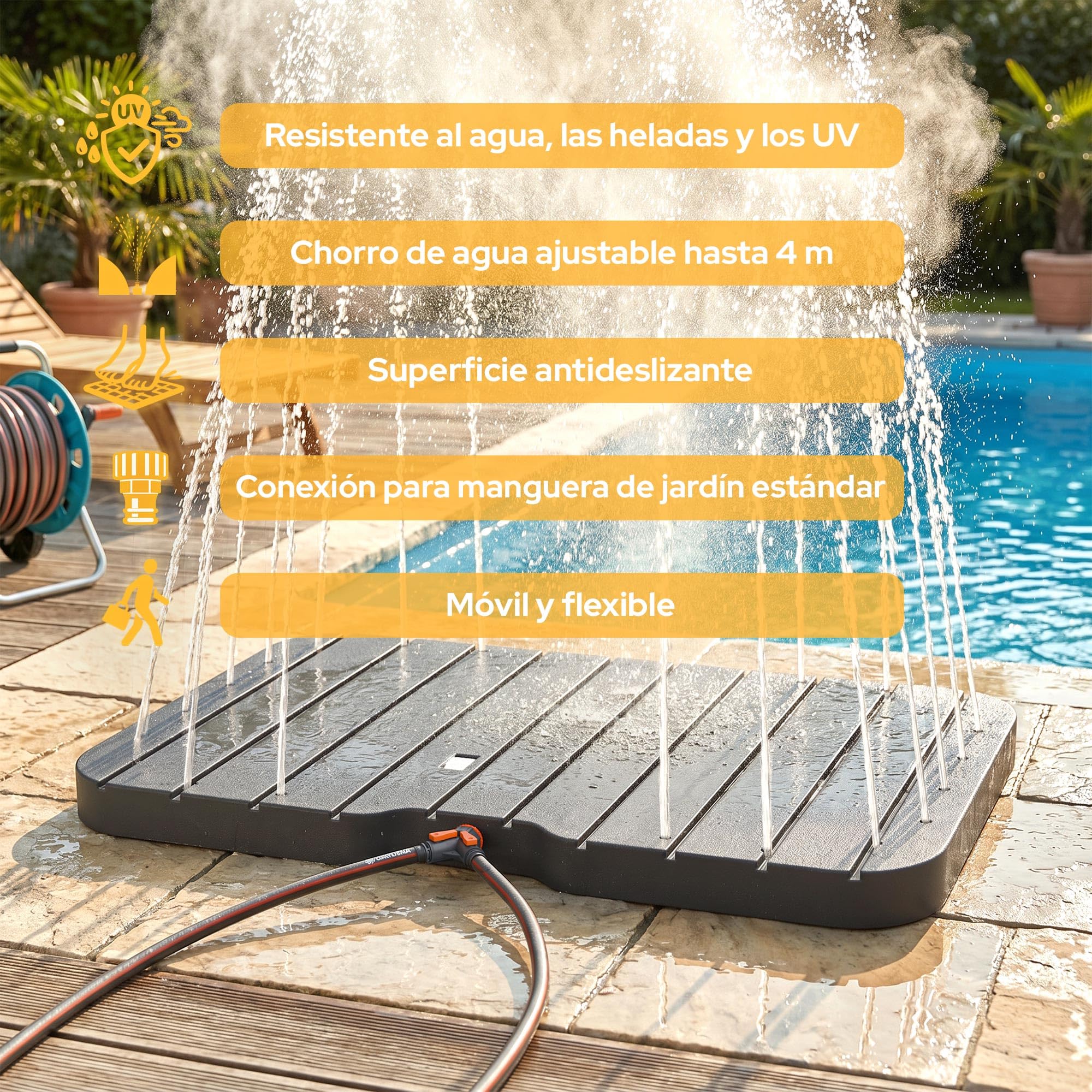 Arebos Ducha de Jardín para Piscina y Sauna | Ducha Exterior con Control de Pie | Conexión para Agua Fría y Caliente | Ducha Antideslizante | Ducha de Camping hasta 150 kg
