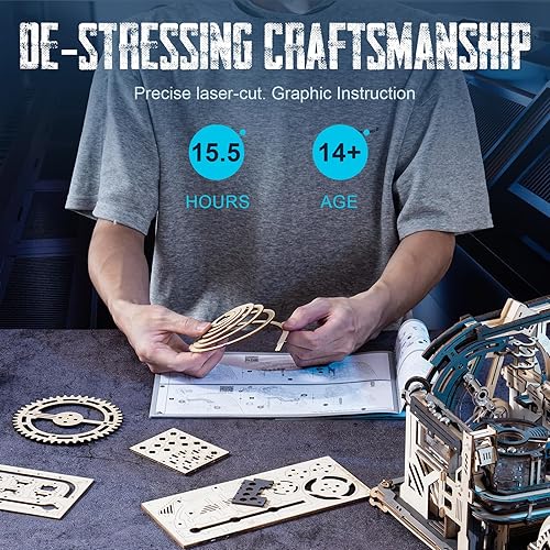 Miniatura 4 de ROKR Carrera eléctrica de mármol de madera 3 en 1, rompecabezas 3D para adultos, kits de juguetes de construcción de modelos de madera, regalo ideal