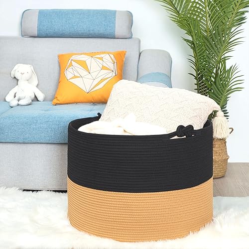 Miniatura 3 de MINTWOOD Design XXXXLarge - Cesta decorativa de cuerda de algodón de 22 x 16 pulgadas, canasta para mantas, sala de estar, canasta de lavandería,