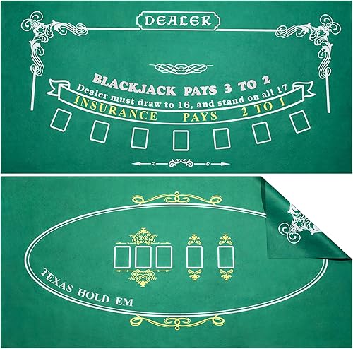 Tapete de mesa de póquer Texas Holdem Blackjack de fieltro, funda de almacenamiento de doble cara incluida. 3 x 6 pies (36 x 72 pulgadas) diseño