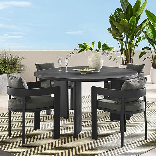 Miniatura 5 de Modway Tahoe - Juego de comedor de 5 piezas de aluminio con recubrimiento en polvo para patio al aire libre en gris carbón - Juego de muebles