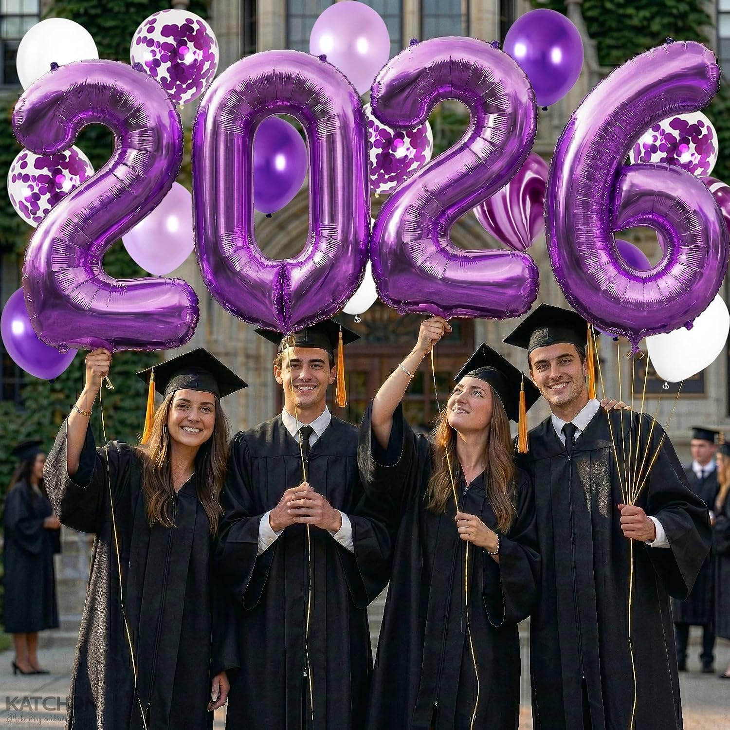 KatchOn, Purple 2026 Balloons Set - Huge 40 Inch, Pack of 47 | 2026 Purple Balloons for Graduation Decorations Class of 2026 | Class of 2026 Balloons, Purple Graduation Balloons