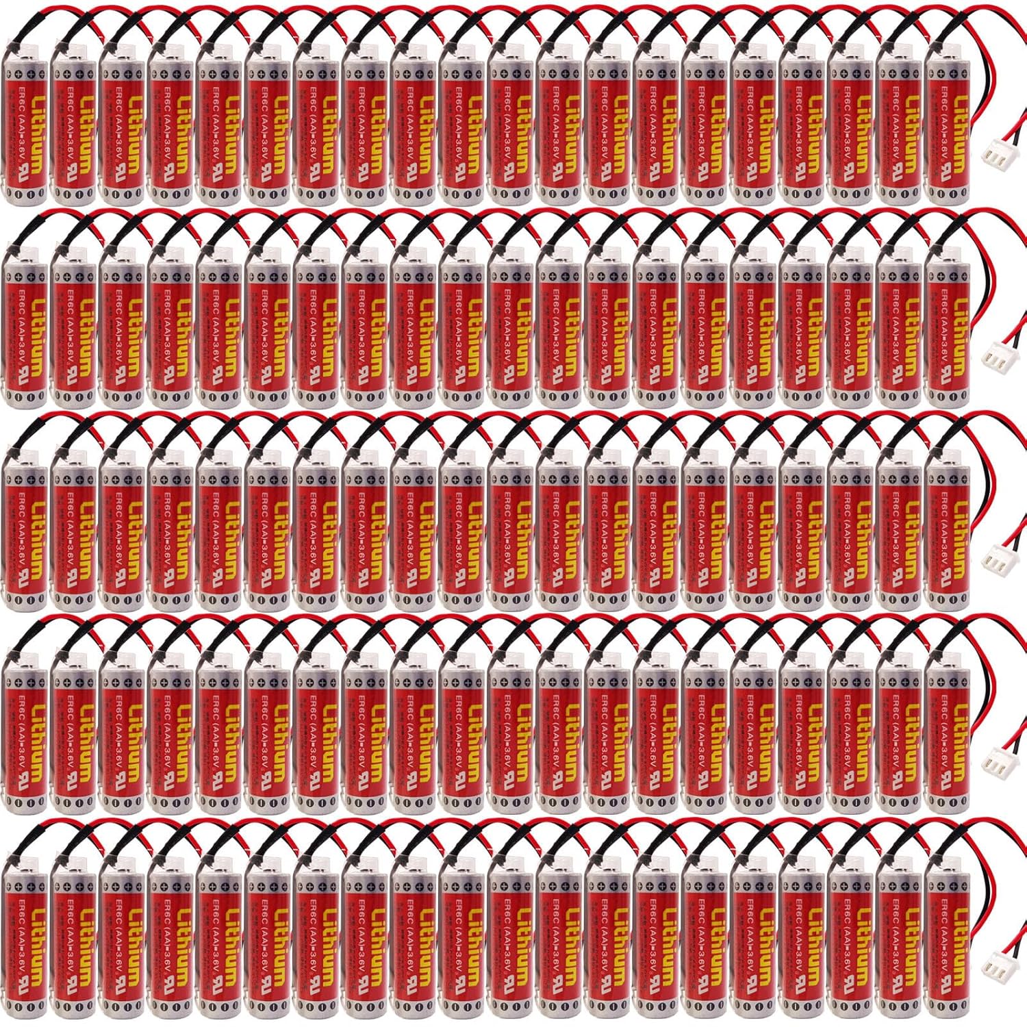 100 Pack 3 6V ER6C AA PLC Battery 1800mAh for FX F2-40BL PLC with White Plug Lithium Battery