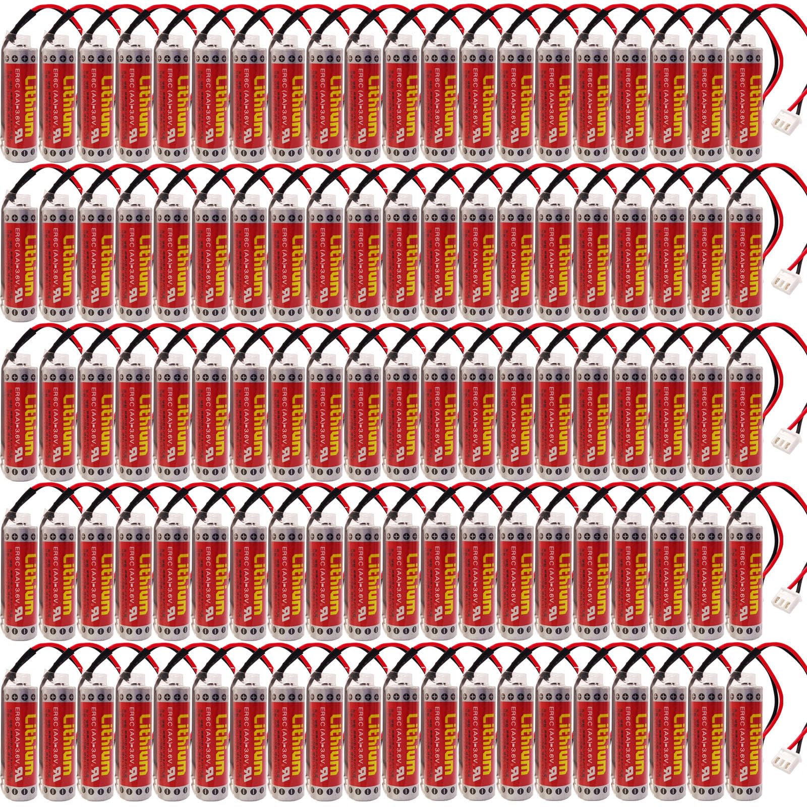 100 Pack 3 6V ER6C AA PLC Battery 1800mAh for FX F2-40BL PLC with White Plug Lithium Battery