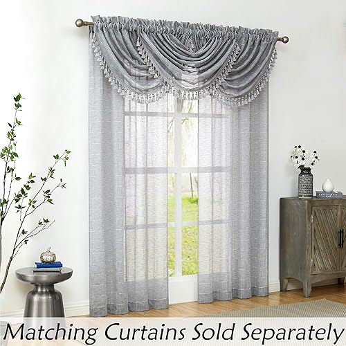 Miniatura 7 de Central Park Cortina de lino con diseño de cascada de lino y textura de lino con bolsillo para barra con borlas, accesorios para estar y dormitorio,