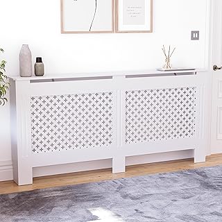 Vida Designs Oxford Heizkörperabdeckung Weiß - Extra Groß - Traditionelles Kreuzmuster-Design für optimale Wärmeverteilung - H82xW172xD19cm - Lackiertes MDF-Möbel Ideal für Wohnzimmer und Flur