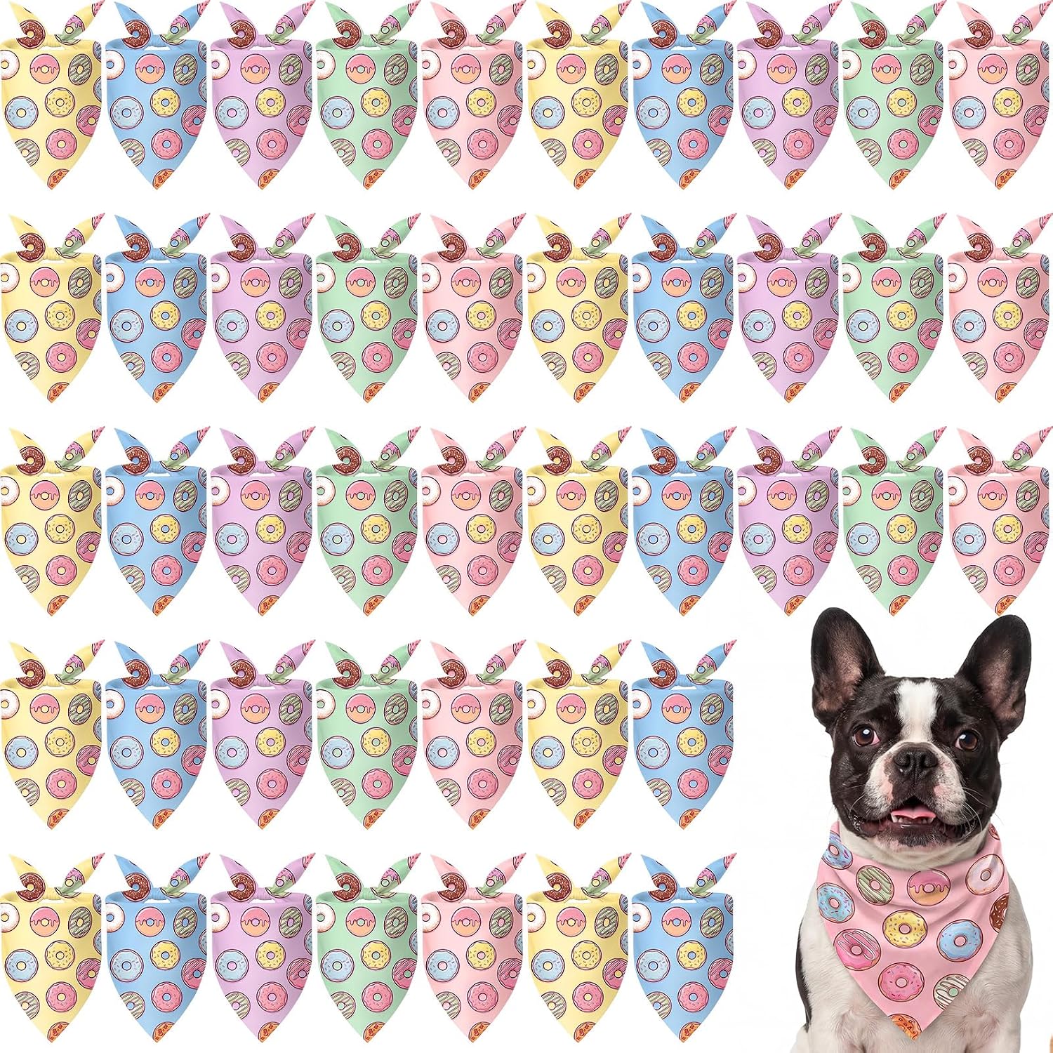 Sanwuta 50 Pcs Birthday Dog Bandanas Bulk Pastel Candy Sprinkles Bandanas for Dogs Triangle Kerchief Bibs Scarf Set for Pet Party Costume Photo Props Accessories Pet Shops Adoption Events, 5 Styles