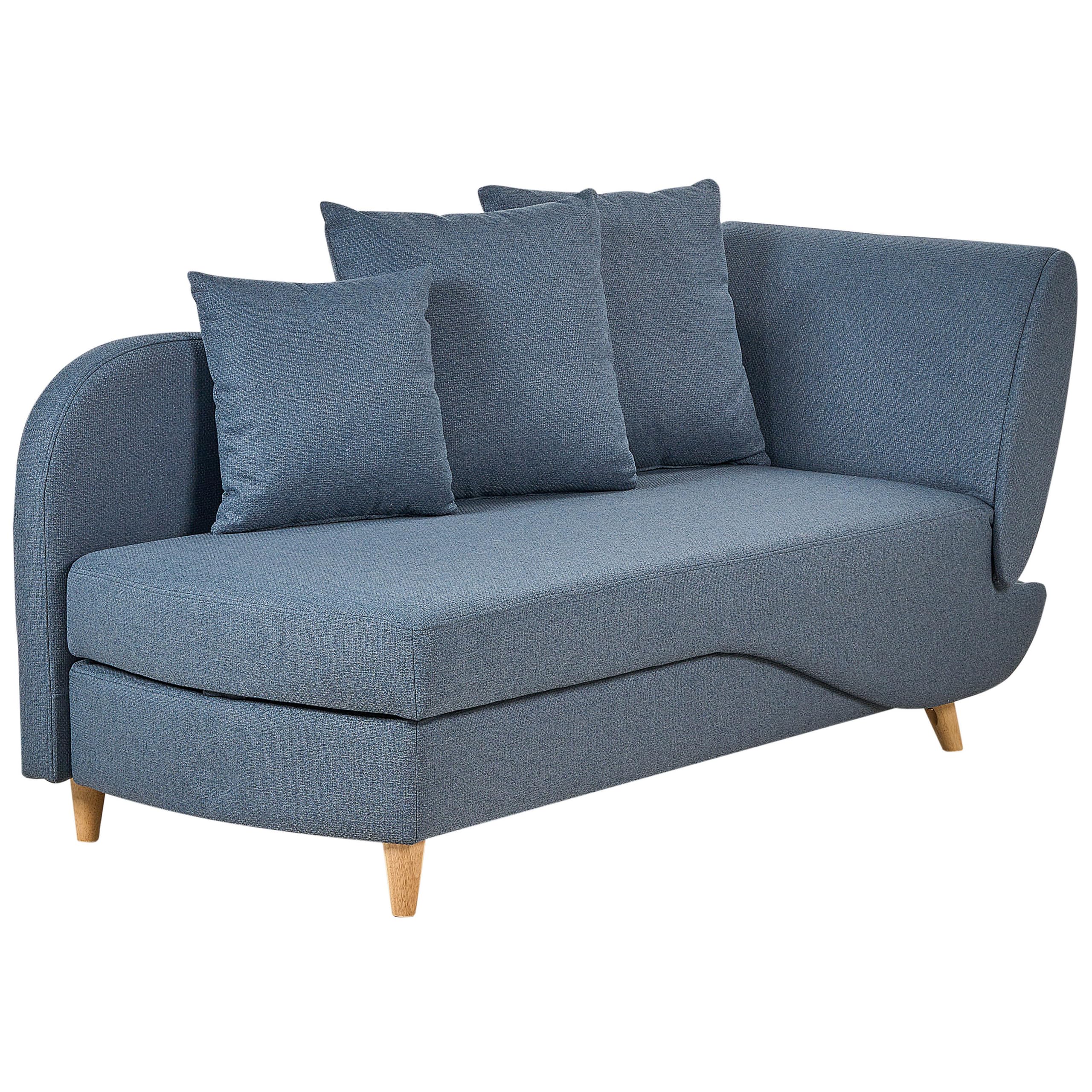 Beliani Chaiselongue Leinenoptik blau rechtsseitig mit Stauraum Kissen modern Meri II