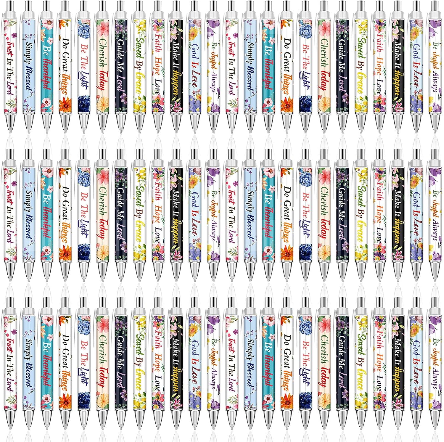 Jutom 72 Pcs Bible Verse Ballpoint Pens Christian Flower Pens Inspirational Quotes Pens Retractable Black Ink Pens for Women Men Colleague Coworker Writing Gifts