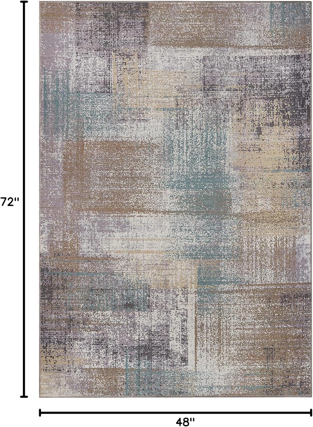 BNM Indoor Area Rug, Non-Slip Backing for Kids or Pets, Entryway, Living Room, Kitchen, Dorm, Bedroom, Hallway, Machine Washable Rugs, Floor Cover, Brushed Patchwork Home Decor, 4' x 6', Taupe