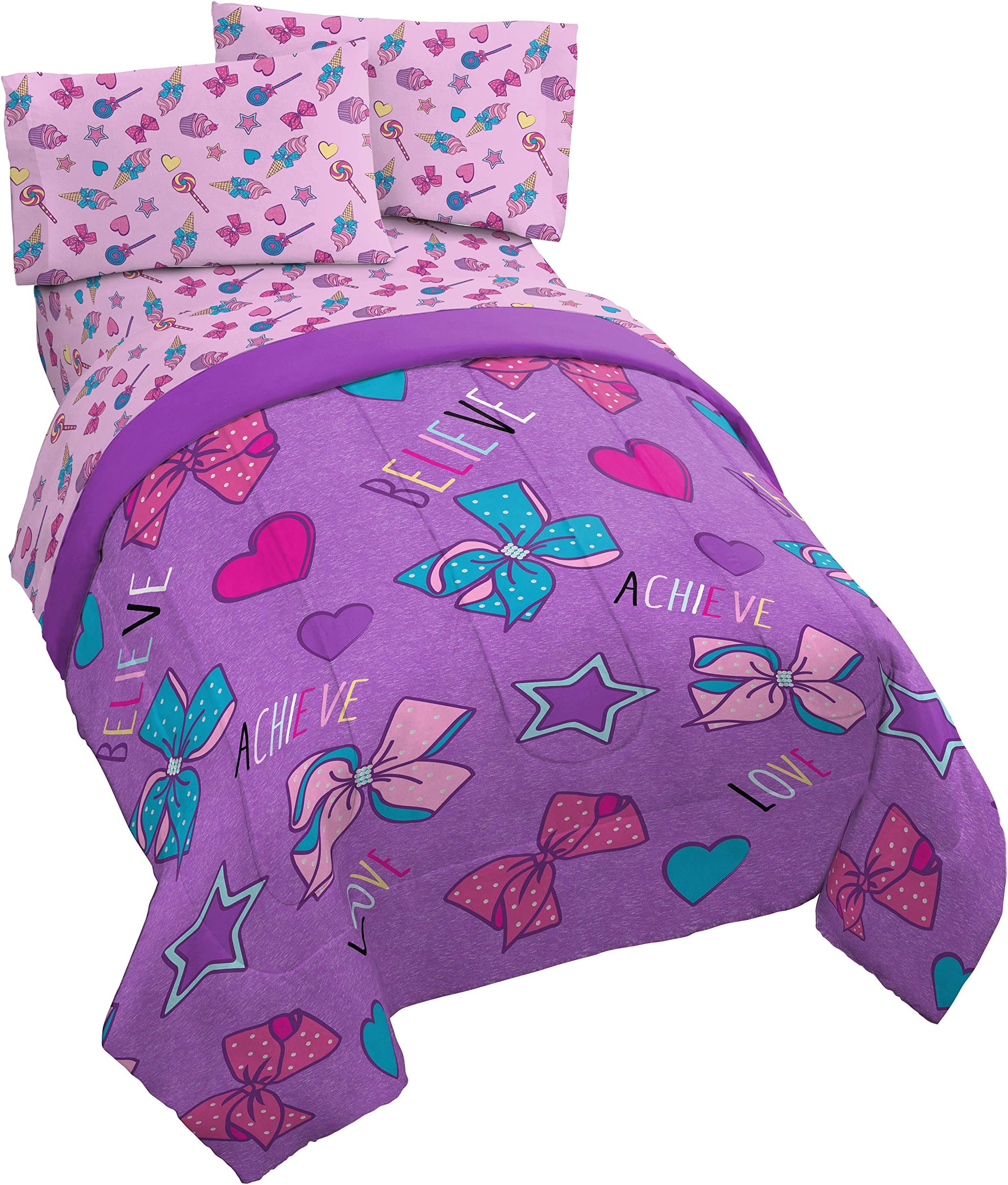 Jay Franco JoJo Siwa Dream Believe 4 Piece Twin Bed Set (Offical Nickelodeon Product), Purple