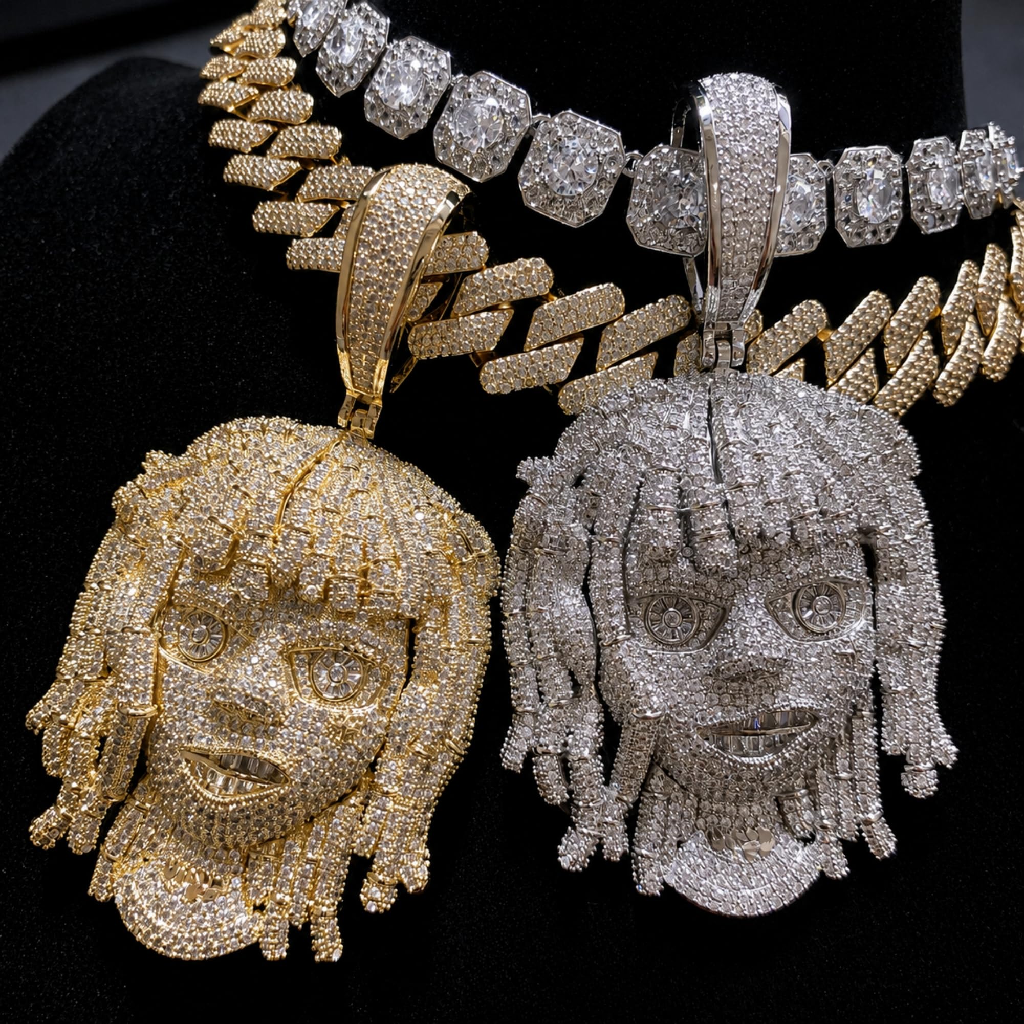 ICEDIAMOND Iced Out Dreadlocks Reggae Rapper Big CZ Diamond Pendant con catena cubana, completamente intarsiato Shine 5A Zirconia Hip Hop Charm Gioielli per gli uomini