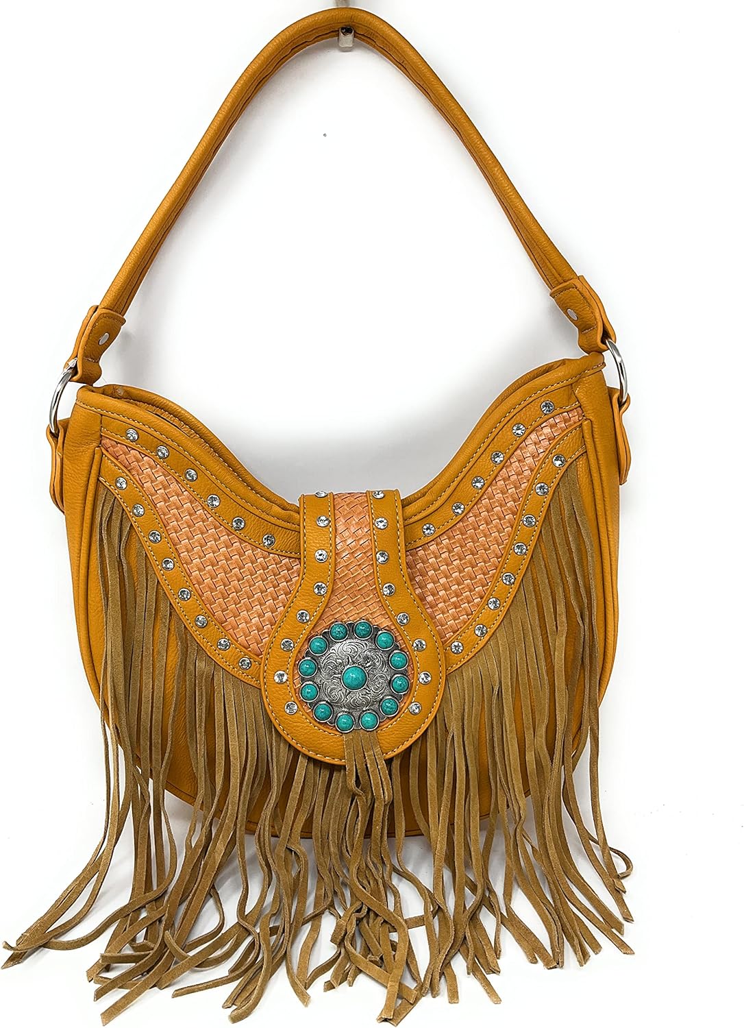 Texas West Western Style Rhinestone Concho Buckle Basketweave Concealed Carry Purse Women Shoulder Bag in 4 colors