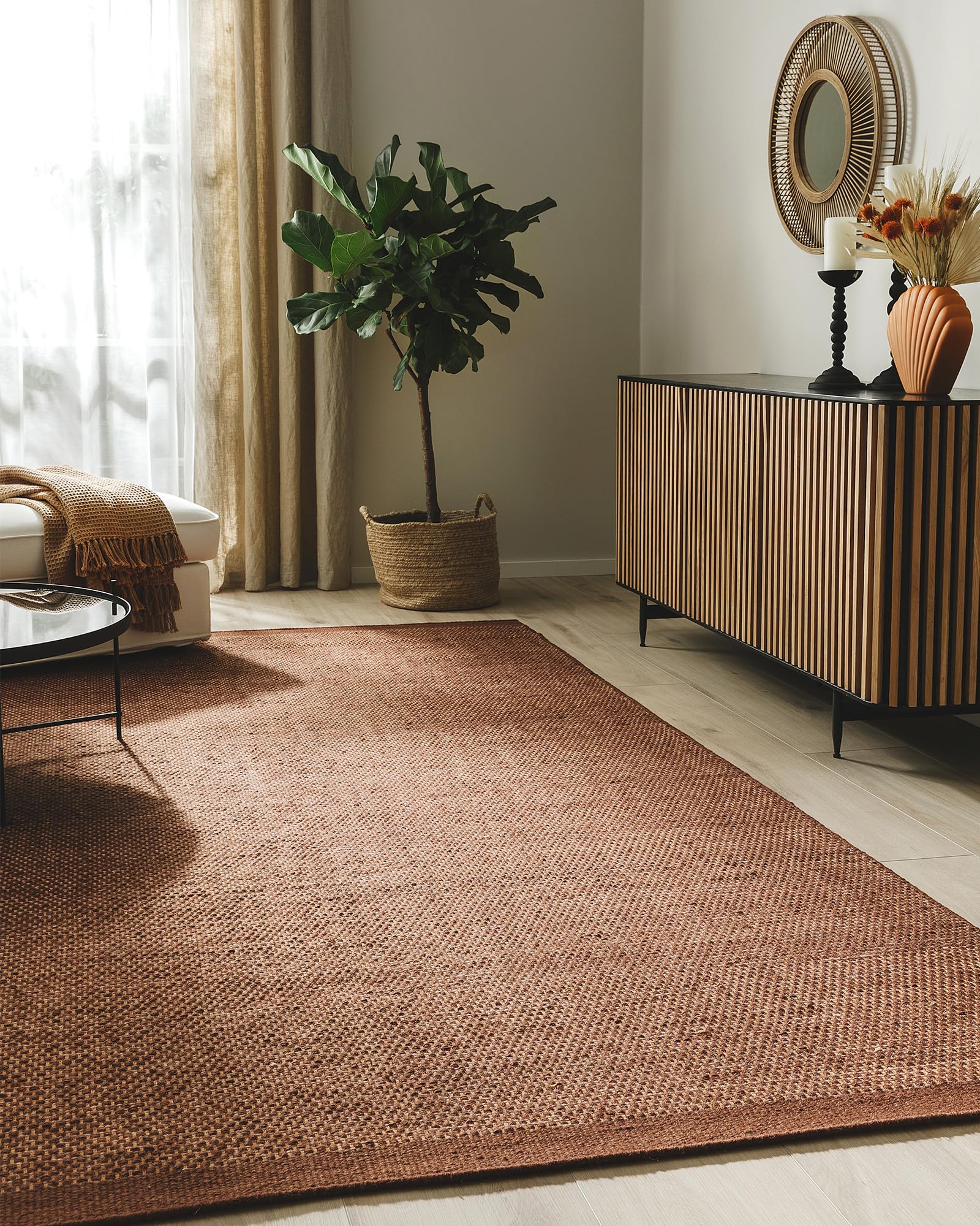 Benuta Tapis en laine pure Rocco - Marron 170x240 cm - Tissé à la main - Style: laine, uni, bohème, hygge, cozy, minimaliste - Entretien facile