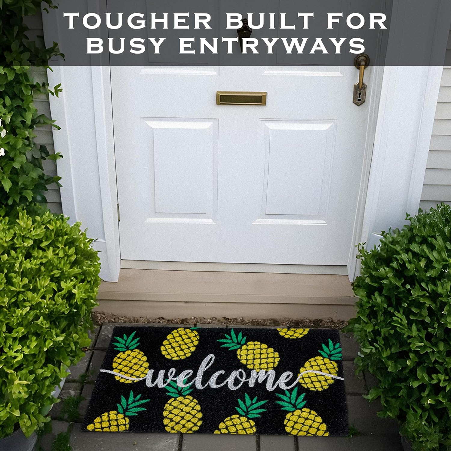 MAINEVENT Pineapple Doormat 30x17 Inch, Tropical Door Mat for Covered Outdoor Area, Tropical Outdoor Welcome Mat, Summer Door Mat