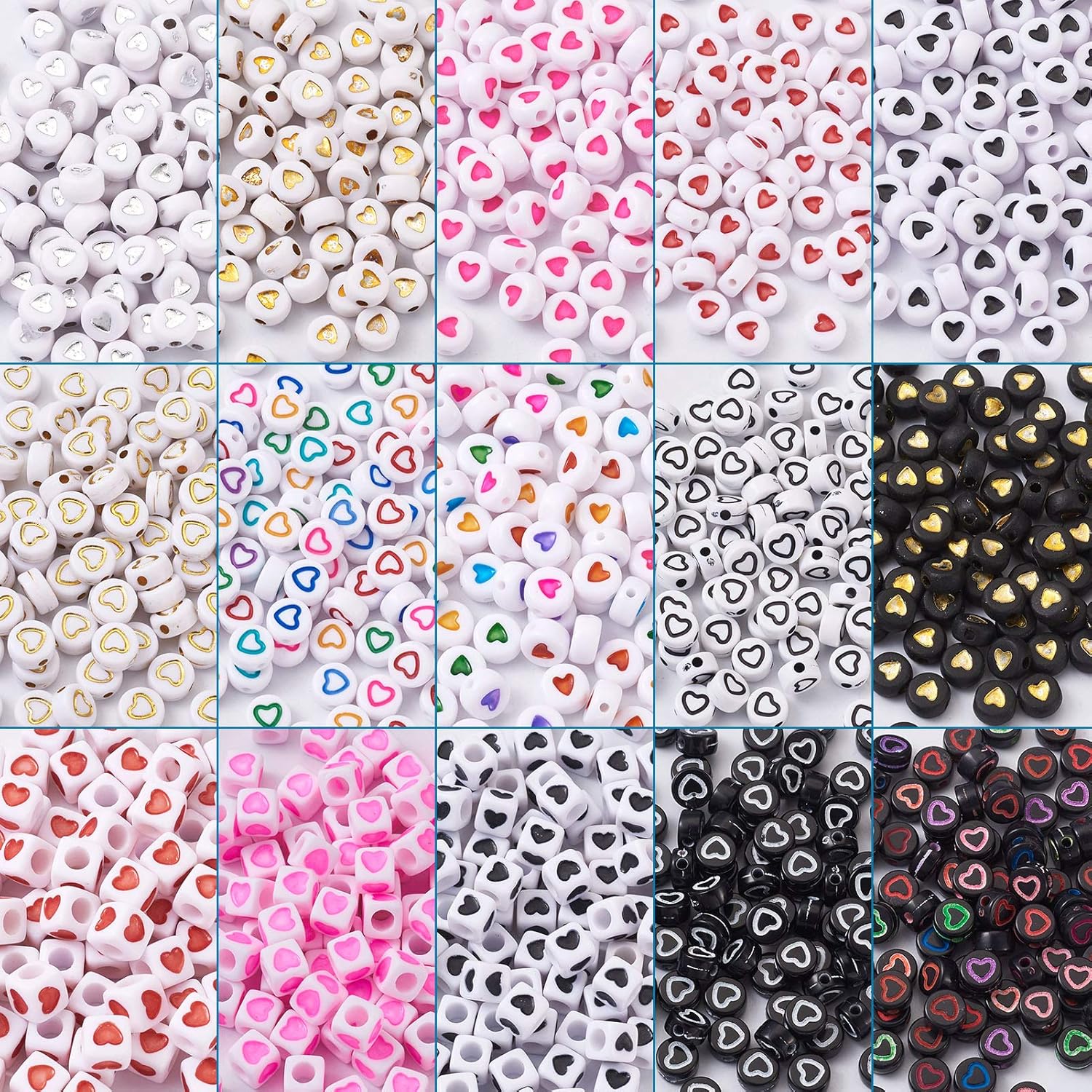 Craftdady 2100pcs White Acrylic Flat Round Letter Beads Opaque Circle Disc Loose Beads with Alphabets Heart Patterns 6.5-7mm for Word Message Name Bracelet Necklace Jewelry Making