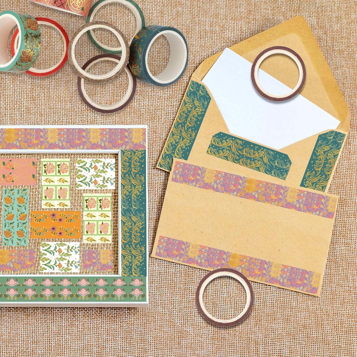 Washi Tape Set 20 Rolls Gold Foil Floral Decorative Tape Vintage Aesthetic Masking Tape for Arts Scrapbooking, Bullet Journaling, DIY Crafts, Planners, Gift Wrapping