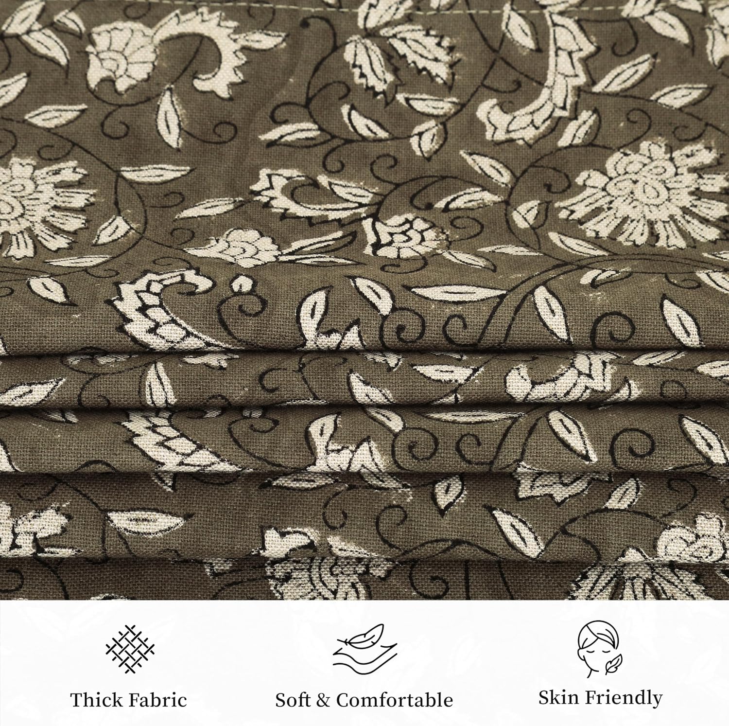 Handmade Block Print 100% Thick Cotton 20 x 20 inch Throw Pillow Cushion Cover with Zipper - Pillowcase for Bedroom, livingroom, Couch, Sofa, Outdoor, Chair, Bed, Home Décor-Lina (Grey Moss)