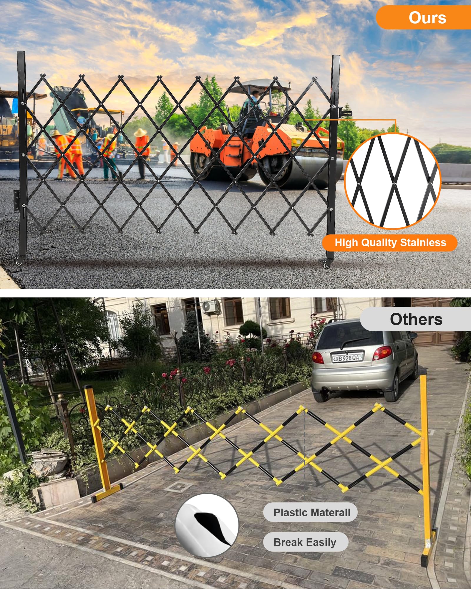 Garvee Cancello di sicurezza pieghevole a fisarmonica in alluminio estensibile - barriera anti-scavalco con ruote 360° per vialetto/garage/giardino - nero - H50 x W75 in | 2 braked wheels