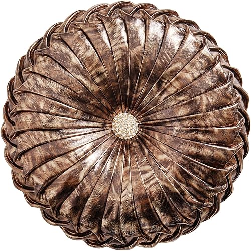 Miniatura 18 de EUCIOR Almohadas Decorativas Doradas, Almohada Circular, Almohadas Decorativas Plisadas de Calabaza Hechas a Mano, Almohadas Doradas, Almohadas