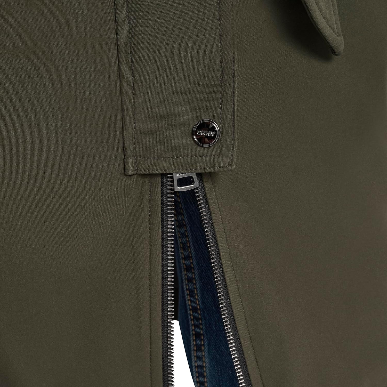 DKNY Women's Hooded Belted Trench Coat – Long Water-resistant Lightweight Jacket With Faux Leather Trimmmed Zipper Pockets - Image 7