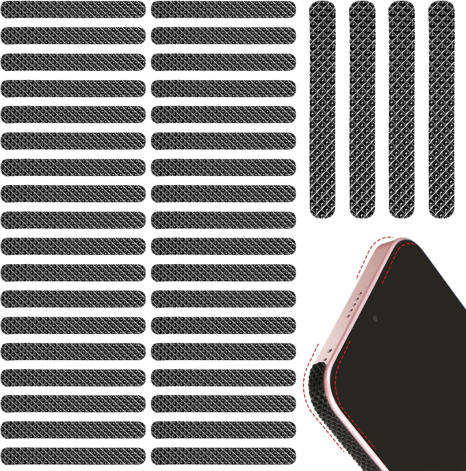 40Pcs Adhesive Phone Adhesive Grip Frame Tape Strips(Black+Clear)