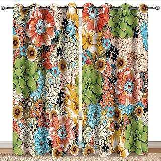 MissHope Boho Flower Floral Blackout Curtains Bohemian Colorful Flowers ...